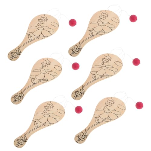 YARNOW 6Stücke DIY Paddelball Set Aus Holz Teiliges Schlägerspielzeug Für Handbemalt Zum Basteln Und Gestalten Fördert Fantasie Und Kreativität Heim von YARNOW