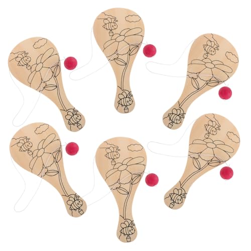 YARNOW 6Stücke Teiliges DIY Holz Paddelball Set Für Handbemaltes Schlägerspielzeug Kreatives Und Kritzeln Für Outdoor Und Pädagogische Aktivitäten von YARNOW
