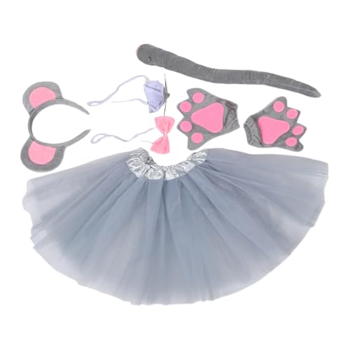YARNOW 7 Stück Mäusekostüm Teiliges mit Realistischem Tier Accessoire Tüllrock Ohren Haarreif Schleife Handschuhe für Halloween Geburtstag Schulveranstaltungen und Kostümpartys von YARNOW
