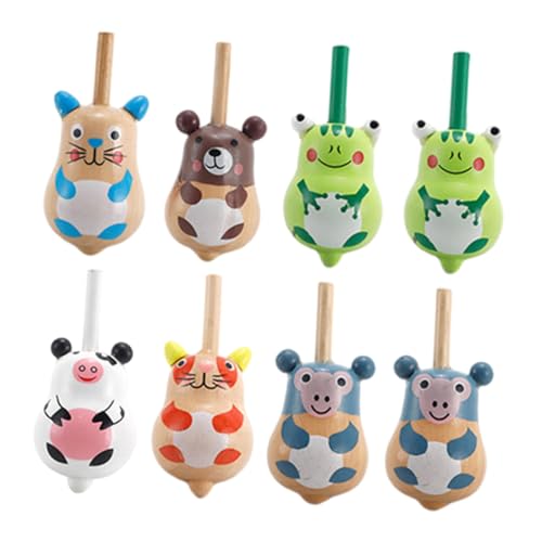 YARNOW 8 Stück Teiliges Holz Gyroskop mit Tierischem Design Langlebiges Drehbares Kinderspielzeug für Feinmotorik und Hand Auge Koordination Kreatives Party Mitgebsel Wiederverwendbar und von YARNOW