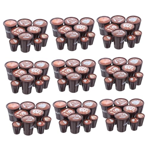 YARNOW 90 Stück Teiliges Miniatur-Set Resin Kaffeetassen mit Japanischem Design Realistische Latte Art Verschiedene Muster Wie Herz Panda Katze Kleine Puppenhaus-deko für DIY Basteln von YARNOW