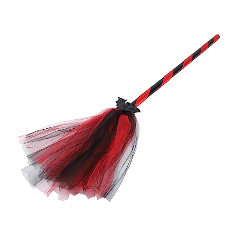 YARNOW Cosplay Fledermaus Besen Halloween Dekoration Prop Leichtes Netzstoff Besen mit Roten Streifen Vielseitig für Halloween Party und Kostüm Tragbar und Auffällig für Innen und von YARNOW
