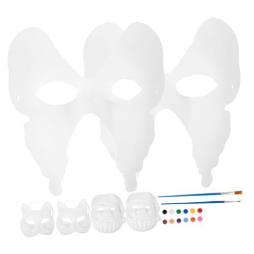 YARNOW DIY Papiermasken Teilig mit Farben und Pinseln Weiße Blanko Masken zum Bemalen für Kostüm Masquerade Party Fuchs Schmetterling Weihnachtsmann Designs von YARNOW