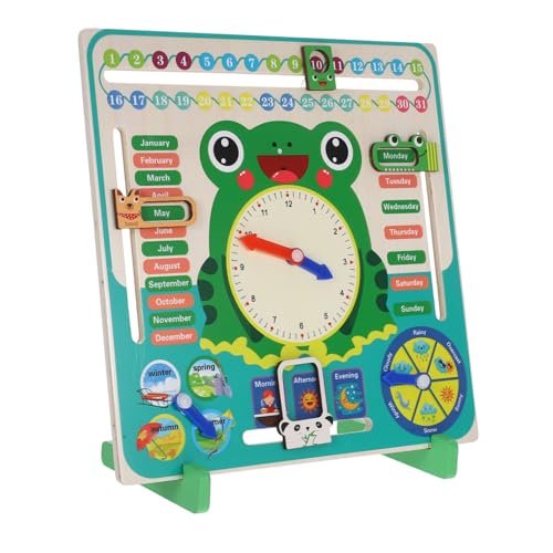 YARNOW Frosch Uhr Unterrichtshilfen interaktives Kinderspielzeug Lernen Uhr Holz Lernuhrzeit für das Lehrwerkzeug Uhrenmodell Mathe- Green von YARNOW