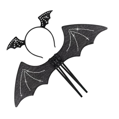 YARNOW Halloween Fledermausflügel Stirnband Set mit Teufelsflügeln und Glitzer Haarreif Leichtes Cosplay Zubehör für Erwachsene Kostümparty und Theaterauftritte von YARNOW