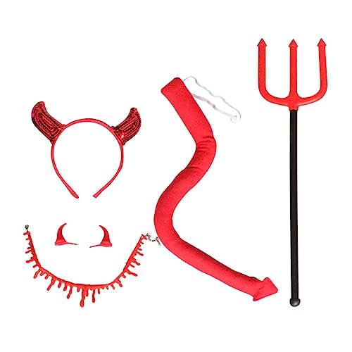 YARNOW Halloween Teufel Kostüm Set Teilig mit Hörner Stirnband Haarclips Halsband und Leichtes Party Haarband Komfortabel und Sicher für Cosplay und Verkleidung von YARNOW