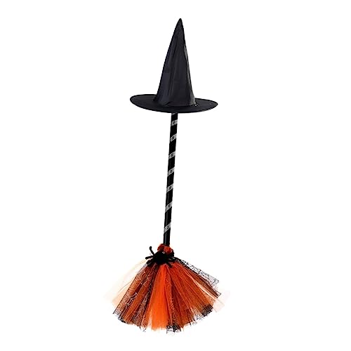 YARNOW Hexenmagie Hut Besen Set Halloween -Hüte Halloween -Kostüm Hexenhut Hexenkostüm Besen Hexenbesen für -Party Erwachsener Plastik Orange von YARNOW