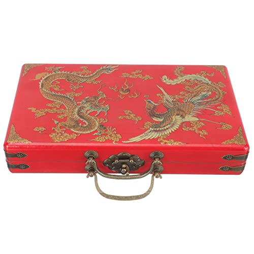 YARNOW Holz Mahjong Box Multifunktionale Aufbewahrungsbox für Mahjong Steine und Zubehör Praktische und Stilvolle Lagerung mit Schnappverschluss für Zuhause und Reisen Rote Farbe Modell von YARNOW