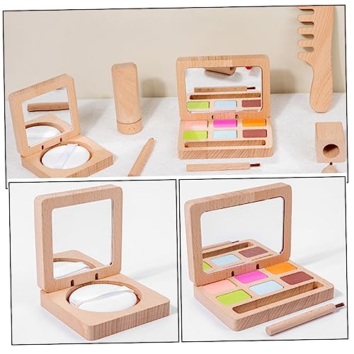 YARNOW Holz Make Up Spielset mit Salonwerkzeugen Pädagogisches Schminkset für Mädchen Sicherer Holzbau Tragbares Kinderschminkspielzeug als Geburtstags von YARNOW