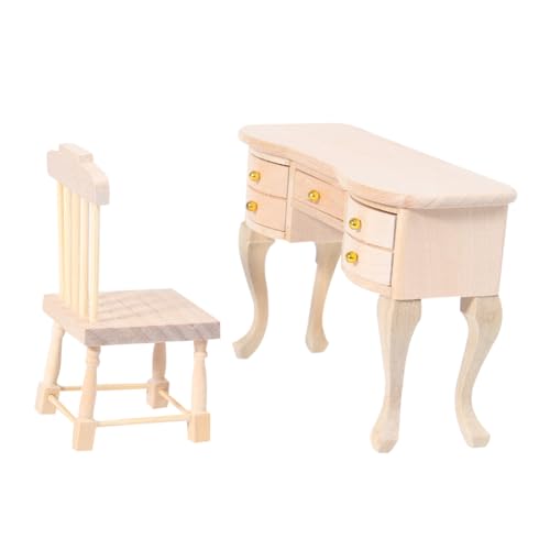YARNOW Holz Schreibtisch und Stuhl Modell Realistische Puppenhaus Möbel Umweltfreundlich Solide Farbe als Dekoratives Accessoire für DIY und Puppenhaus Wohnzimmer von YARNOW