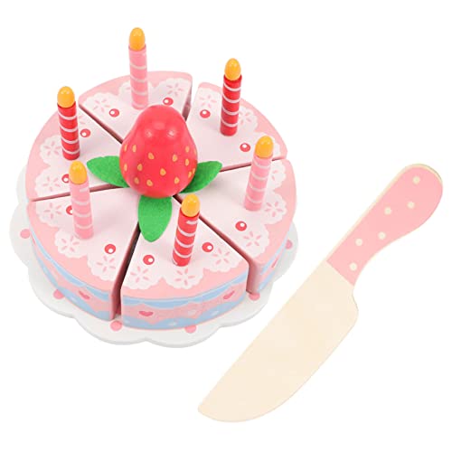 YARNOW Holzspielzeug Geburtstagskuchen Realistische Simulierte Erdbeertorte mit Buntem Design Sicheres Kinderspielzeug für Rollenspiele Pädagogisch für Kinderküchen und Geburtstagsfeiern von YARNOW