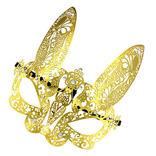 YARNOW Kaninchen Maske für Kostümpartys Halbe Gesichtsmaske Gold mit Augenstütze für Karneval Cosplay und Modeschauen Bequem und Leicht zu Tragen von YARNOW