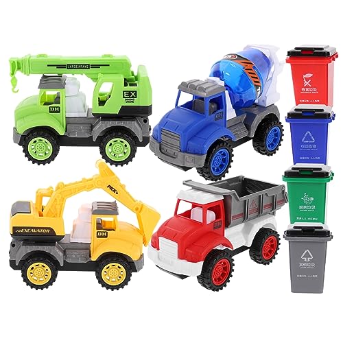 YARNOW Kleines Müllauto mit Ingenieurfahrzeugen und Mülltonnen Rückziehbare Kinderfahrzeuge für Jungen Ab Jahren Robustes Kunststoffspielzeug zur Mülltrennung und Baustellenrolle von YARNOW