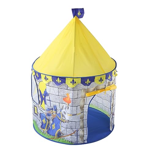 YARNOW Knight Castle Muster Kinderzelt Tragbares Spielhaus Für Drinnen Und Draußen Gelbes Tipi Zelt Für Jungen Und Spielspaß Garten von YARNOW