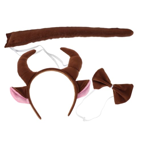 YARNOW Stierhörner-stirnband Für Junge Mädchen Plüschschwanz Und Fliege Kuh-accessoires-kostüm Für Bullen-cosplay Verkleidung Halloween-party-zubehör Für Jungen Und Mädchen von YARNOW