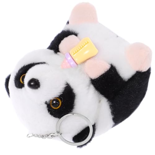 YARNOW Kuscheliger Panda Schlüsselanhänger Weiches Plüschspielzeug Für Niedliches Panda Design Mit Gelbem Fläschchen Kuscheltier von YARNOW