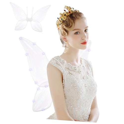 YARNOW Leuchtende Schmetterlingsflügel Schmetterlingsfeenflügel Kostüm Bühne glühen Cosplay Schmetterlingsflügel für Frauen -Ornament Flügel-Partygeschenke buntes Garn Weiß von YARNOW