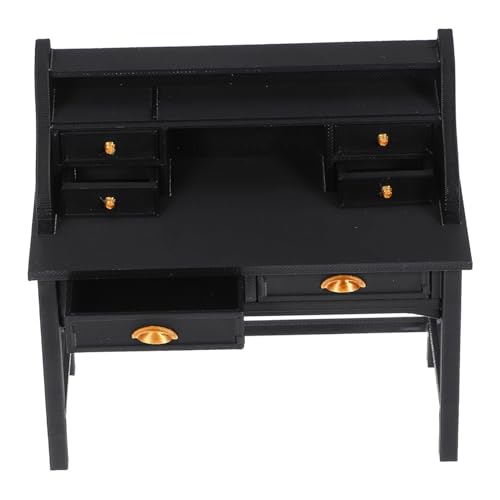 YARNOW Maßstab Detailgetreuer Puppenhaus Schreibtisch mit Schublade Realistische Möbel für Puppenhaus Vielseitig für Puppenmöbel Sammlerszenen Schwarz Vintage Stil von YARNOW