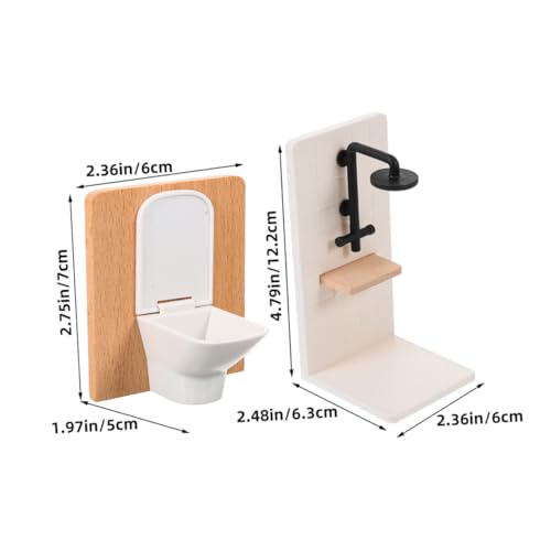 YARNOW Maßstab Miniatur Dusche Toilette Lebensechte Details Farbecht Robustes Holz Kunststoffmaterial für Puppenhaus Badzimmerszene von YARNOW