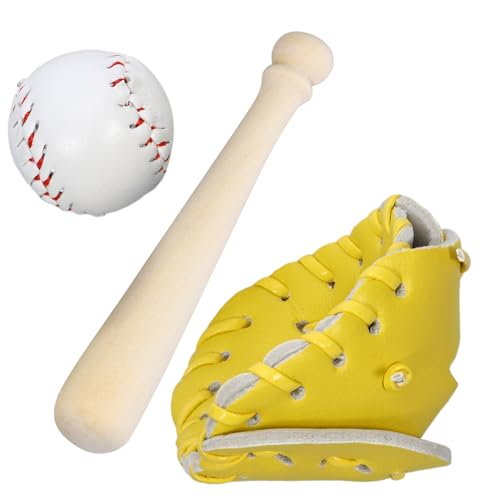 YARNOW Miniatur Baseball Teiliges mit Schläger Handschuh und Ball Sicher und Langlebig für Puppenhaus Szenerie und DIY Miniatur Bastelprojekte von YARNOW