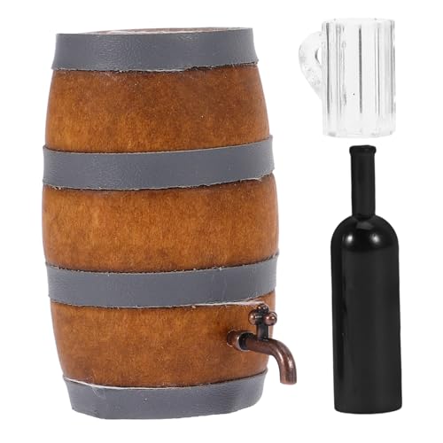 YARNOW Miniatur Bierfass mit Weinglas und Flasche Puppenhaus Zubehör Detailreiches Vintage Mini Bar Modell Vielseitige Dekoration und Sammlerstück für Miniaturfreund von YARNOW