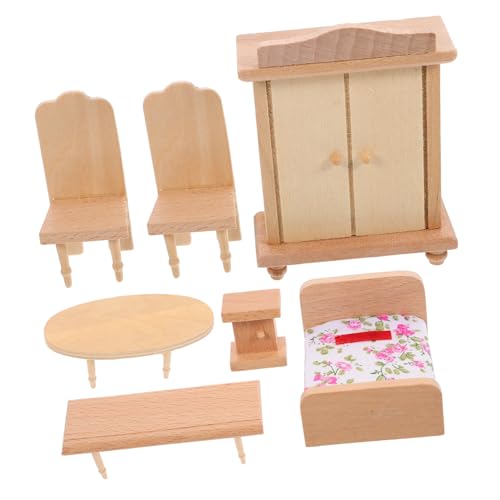 YARNOW Miniatur Holz Möbel Puppenhaus Schlafzimmer Szene Langlebig und Detailreich Geeignet für Familien und Sichere Materialien für Kreative Rollenspiele und Dekoration Kleiner von YARNOW