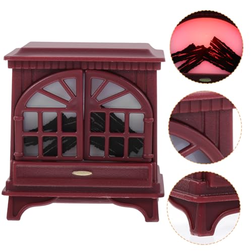 YARNOW Miniatur Kamin Modell mit Beleuchtung Puppenhaus Möbel Zubehör in Weinrot Langlebiges Mini Haus Accessoire für Gemütliche Puppenhaus Dekoration für Mikrolandschaft und von YARNOW