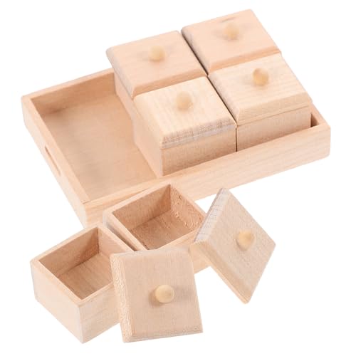 YARNOW Miniatur Puppenhaus Holz Tablett mit Großem Tablett und Tiefen Abgedeckten Mini Aufbewahrungsschalen Dekoratives Möbelmodell für Puppenhaus und Sammler Realistisches Design von YARNOW