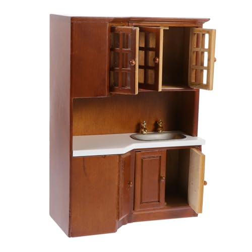 YARNOW Miniatur Puppenhaus Küchen Spülschrank Realistisches Möbel Zubehör für DIY Basteln und Mini Haus Gestaltung Braunes Modellbausatz von YARNOW