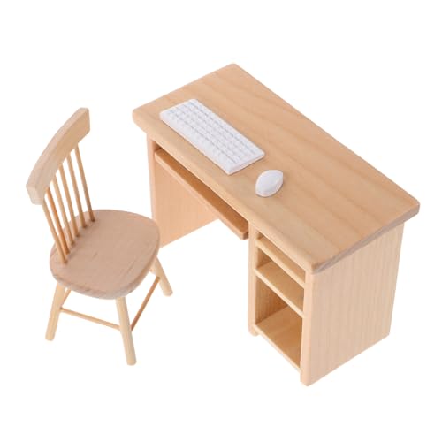 YARNOW Miniatur Puppenhaus Möbel Büro Tisch Stuhl mit Realistischem Tastatur Maus Modell Langlebig und Robust für Puppenhaus Spielzimmer Zubehör von YARNOW