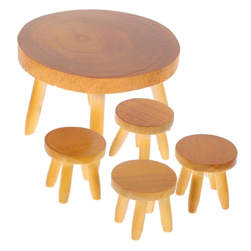 YARNOW Miniatur Puppenhaus Möbel Set aus Massivem Holz Rustikale Tisch Stuhl Kombination Detailreiche Miniaturmöbel für Puppenhaus Dekoration und Mikrolandschaft Vielseitiges von YARNOW