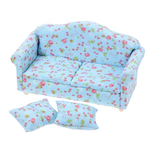 YARNOW Miniatur Puppenhaus Sofa mit Kissen Stoffsofa mit Floralem Muster Mini Möbel Modell für Puppenhaus Dekoration Gemütliches Sitzer Miniatursofa für Zimmerzubehör von YARNOW