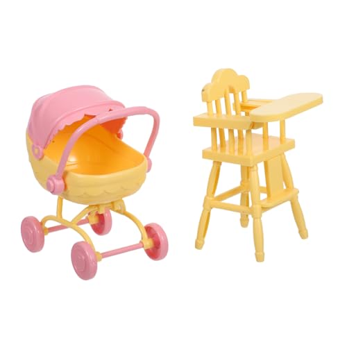 YARNOW Miniatur Puppenwagen und Hochstuhl Detailgetreues Kunststoffspielzeug für Fantasievolles Rollenspiel Kindgerechte Puppenhausmöbel Teiliges für Kreative Spielstunden von YARNOW