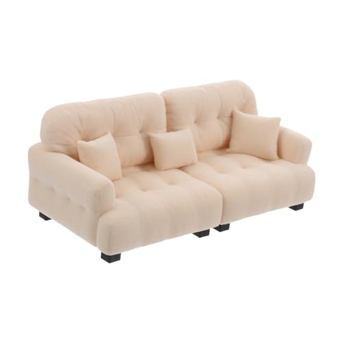 YARNOW Miniatur Sofa mit Kissen Cremefarbenes Möbelstück Modernes Wohnzimmer Puppenhaus Spielmöbel für Kinderzimmer Dekoration von YARNOW