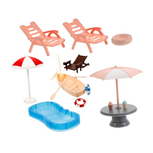 YARNOW Miniatur Strandspielset mit Schwimmring Sonnenschirm und Strandstuhl Puppenhaus Pool Zubehör für DIY Garten Dekoration Realistisches Miniatur Design für Sammler von YARNOW