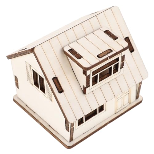 YARNOW Miniaturholzhausmodell Sandtischmodell Spielzeughaus Hausmontagemodell Miniaturhäuser zum Basteln Lernpuzzles aus Holz Miniatur-Gebäudemodell Bausatz hölzern Beige von YARNOW