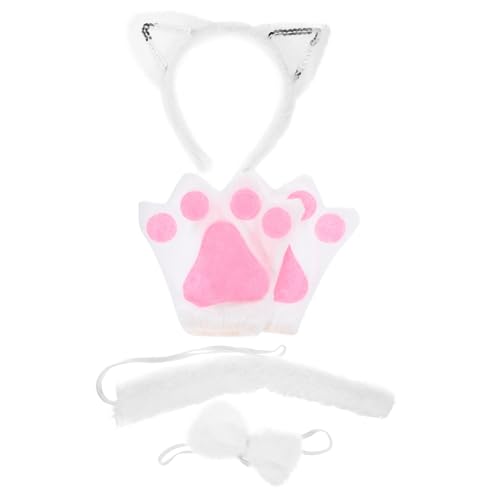 YARNOW Plüsch Katzenohren Stirnband mit Schleife und Weißen Handschuhen Leichtes Cosplay Accessoire für Party Halloween Rollenspiel Damen Mädchen Tierkostüm Zubehör von YARNOW