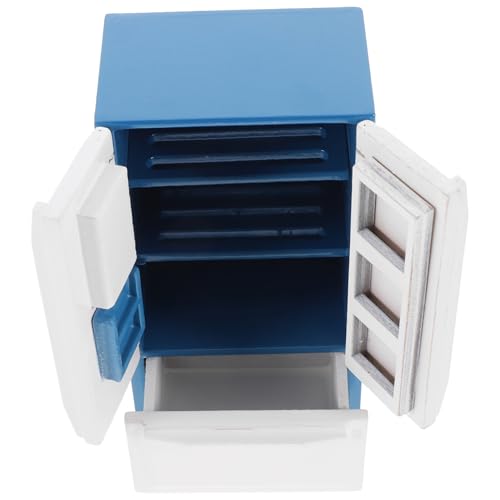 YARNOW Puppenhaus Miniatur Kühlschrank Modell Doppeltüriger Blauer Mini Gefrierschrank Holzmaterial Realistische Puppenhaus Möbel Langlebiges Zubehör für Miniatur Wohnszenen von YARNOW