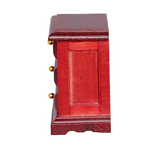 YARNOW Puppenhaus Möbel Modell Handgefertigtes DIY Mini Nachttisch Stilvolle Rote Holzfarbene Schubladenkommode für Puppenhaus Zubehör von YARNOW