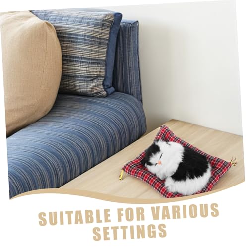 YARNOW Realistische Katzenfigur mit Schlafender Stoffmatte Lebensechtes Plüschtier mit Miauen Dekoratives Sammlerstück für Tisch Regal Schlafzimmer für Katzenliebhaber von YARNOW