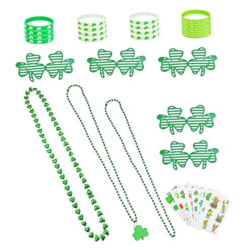 YARNOW St Patrick's Day Partyzubehör mit Kleeblattbrille Halskette Armband und Tattoo Aufklebern Langlebige Kostüm Accessoires für Irische Feststimmung Komfortabel und Vielseitig für YARNOW St Patrick's Day Partyzubehör mit Kleeblattbrille Halskette Armband und Tattoo Aufklebern Langlebige Kostüm Accessoires für Irische Feststimmung Komfortabel und Vielseitig für von YARNOW