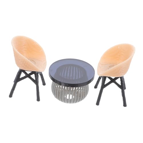 YARNOW Teiliges Miniatur Bistro Set mit Rattanstühlen und Patio beistelltisch Wetterbeständige Puppenhaus möbel für Garten DIY Dekoration und Architekturszene Detailgetreu und Langlebig von YARNOW