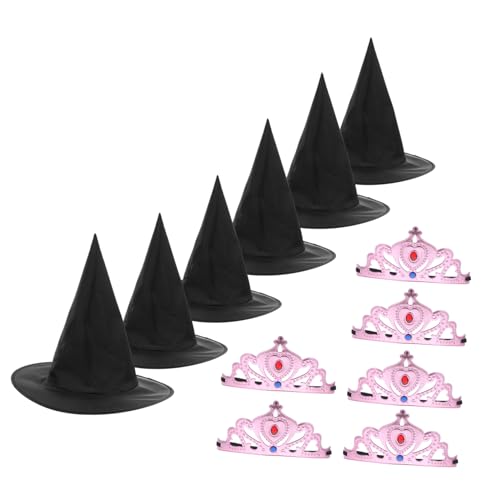 YARNOW Teiliges Set Prinzessin Kronen und Hexenhüte für Kindergeburtstag Weiche Pinke Kronen und Schwarze Hexenhüte Vielseitiges Kostümzubehör für Rollenspiele Partydekoration Innen und von YARNOW