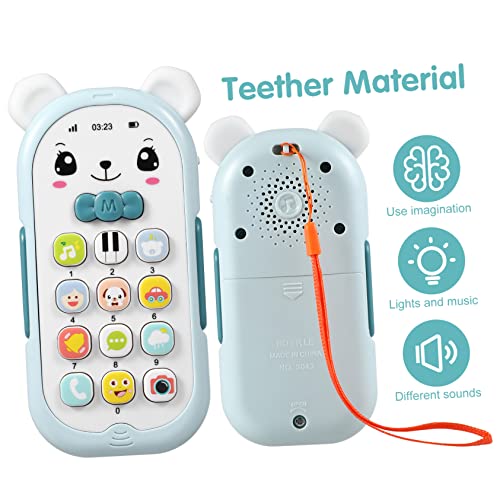YARNOW Telefonspielzeug mit Musik und Licht Early Education für Kleinkinder Stimulierendes Smartphone für Junge Mädchen Cartoon Design mit Kaubaren Hellblau von YARNOW