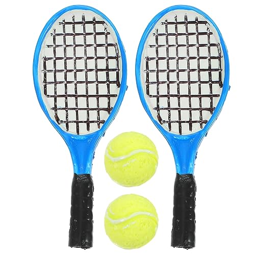 YARNOW Tennisnetz Puppenhaus Mini-tennisschläger Und Ball-Set 1:12 Miniatur-Tennis-Set Puppenhaus-zubehör Tennis-kuchenaufsatz (6 Sets) Sport Puppenhaus von YARNOW