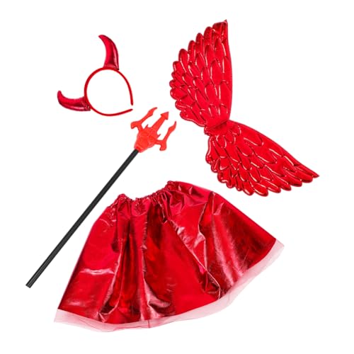 YARNOW Teufelsflügel Cosplay Set für Teiliges Set mit Tüllrock Einhornflügel und Herzstab für Halloween und Kostümpartys Lebensechte und Lustige Verkleidung von YARNOW