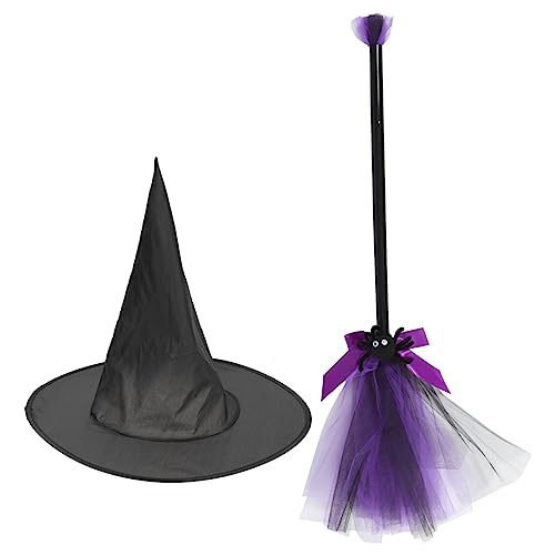 YARNOW Witch Hat Broom Set Halloween Kostüm für Frauen und Besen für Karneval Unisex Langlebig für Partys und Maskeraden von YARNOW