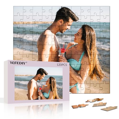 Individuelles Puzzle von Foto – 70/300/500/1000/personalisiertes Puzzle, Holz mit Bild, Geschenke für Familie, Freunde, Liebhaber zur Hochzeit, Geburtstag, Weihnachten, Valentinstag (120 Stück) von YATEDIY