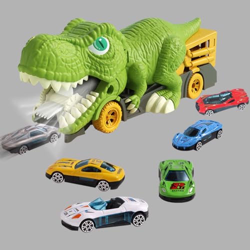 YATOSEEN Dinosaurier Verschluckt Auto Spielzeug für Kinder, Tyrannosaurus Rex Autospielzeug mit 6 Mini Automodellen, Dinosaurier Spielzeuggeschenk für Jungen und Mädchen Geburtstag, Weihnachten von YATOSEEN