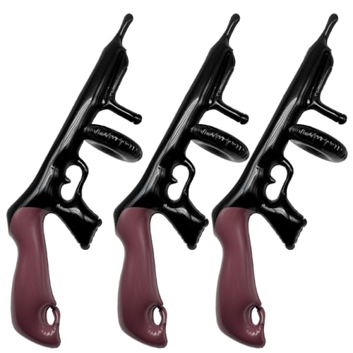 YAUOIPI 3Pcs Aufblasbare Tommy Gun 80cm, 1920er Jahre Gangster Zubehör Blow Up Machine Gun, Spielzeugpistole für Jungen Erwachsene Verkleidung Gangster Kostüm Zubehör Herren in Schwarz Kostüm Zubehör von YAUOIPI